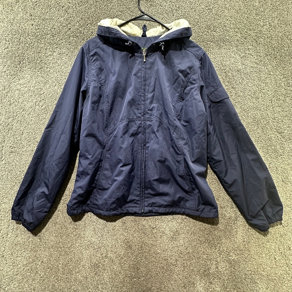 Eddie Bauer Jacket Womens Large Blue Jersey Lined Hooded Full Up Outdoors